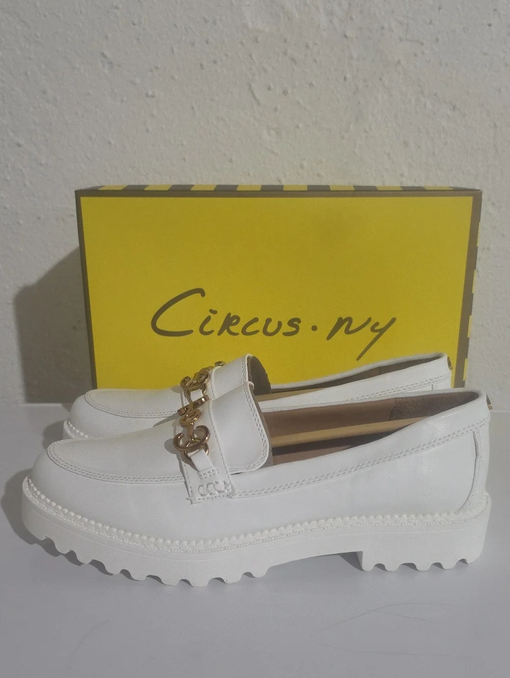 Circus NY by Sam Edelman Deanna White Loafers with Gold Chain Bit
